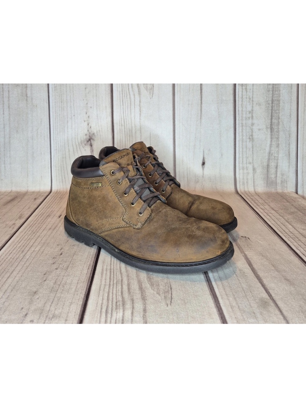 Rockport Men's Size 11.5 Bucks Tan Havana Brown Leather Waterproof Boots